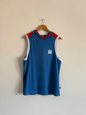Andrew Christian Blue Red White Sleeveless Hoodie Tank